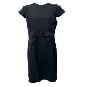 Miu Miu Size 6 Short Sleeve Wool Black Ruffle Trim Sheath Dress Women’s